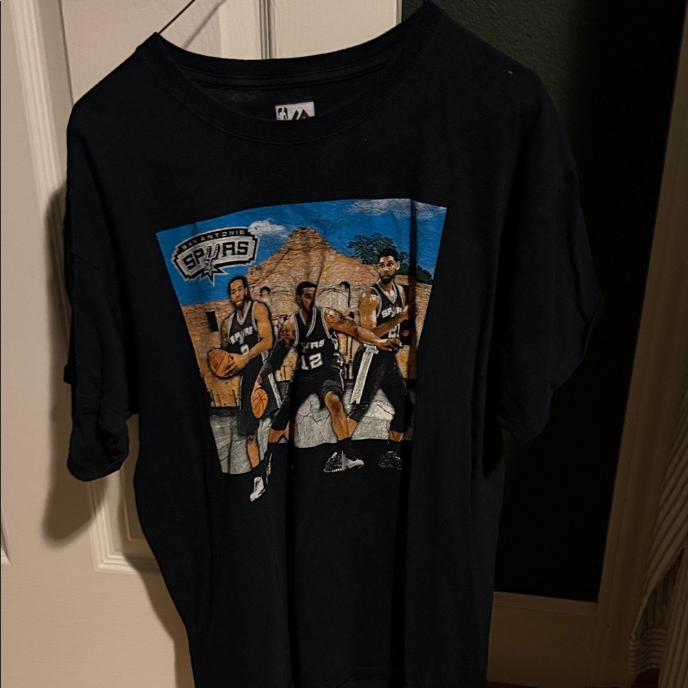 Majestic Black Spurs Tee with Blue and White Graphic